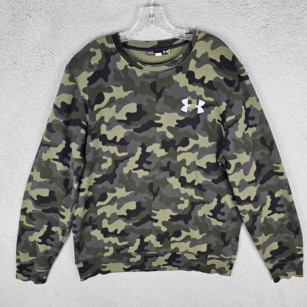 Under Armour Sweatshirt Mens Large Green Camo Rival Fleece Crewneck 1259848